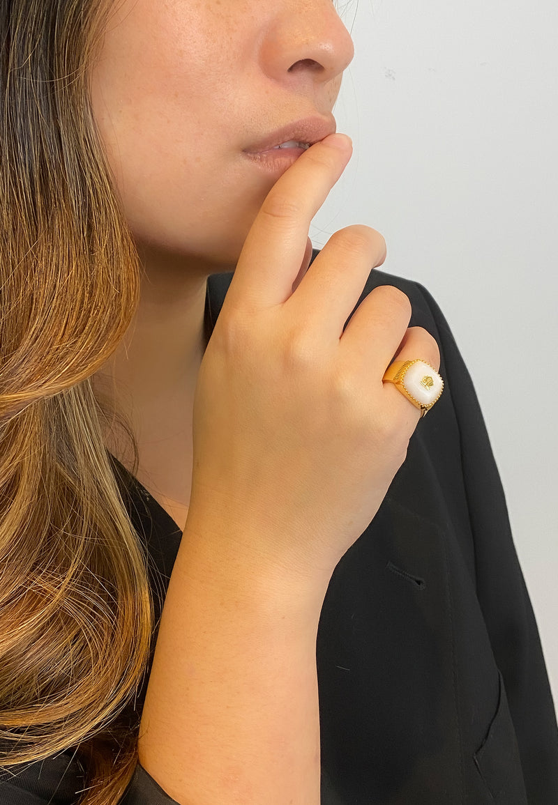 Mother of Pearl Mamuli Signet Ring